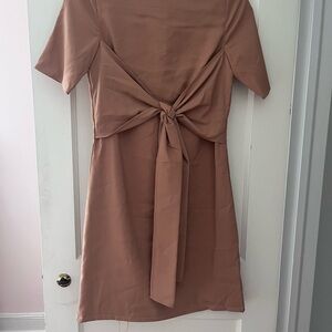 Elegant Tan Dress with tie waist Detail